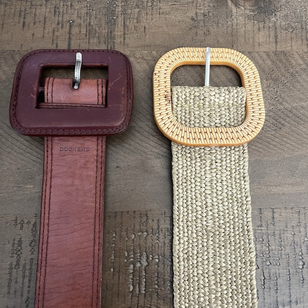 Vintage Women's Belts Lot Of 2 Brown Leather Dockers & Jute Beige